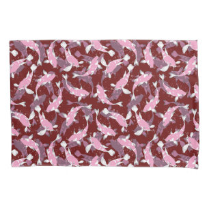 Funda De Cojín Motivo Repetitivo Rojo y Rosa   Patrón de Pez Koi