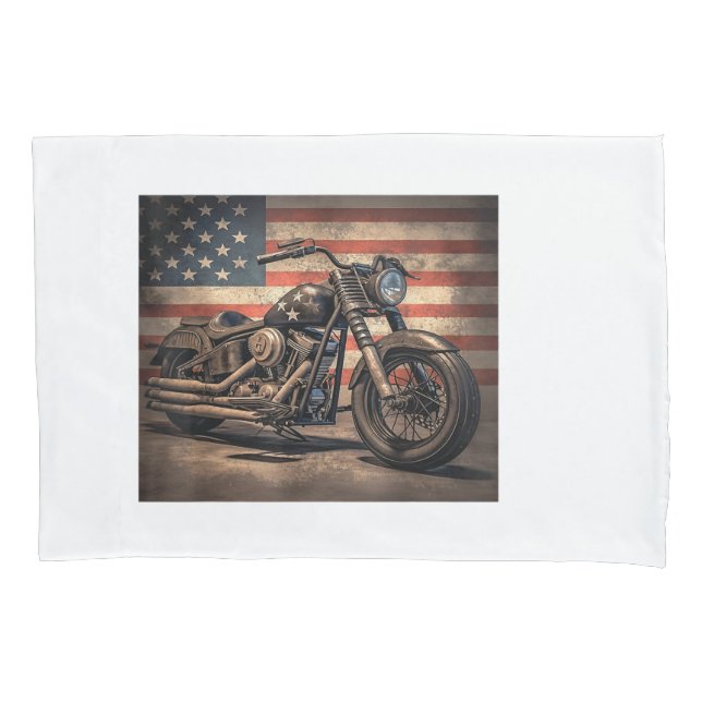 Funda De Cojín Motocicleta Bandera Retro Bici (Anverso)