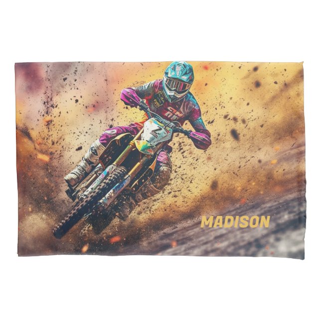 Funda De Cojín Motocross de nombre personalizado (Anverso)