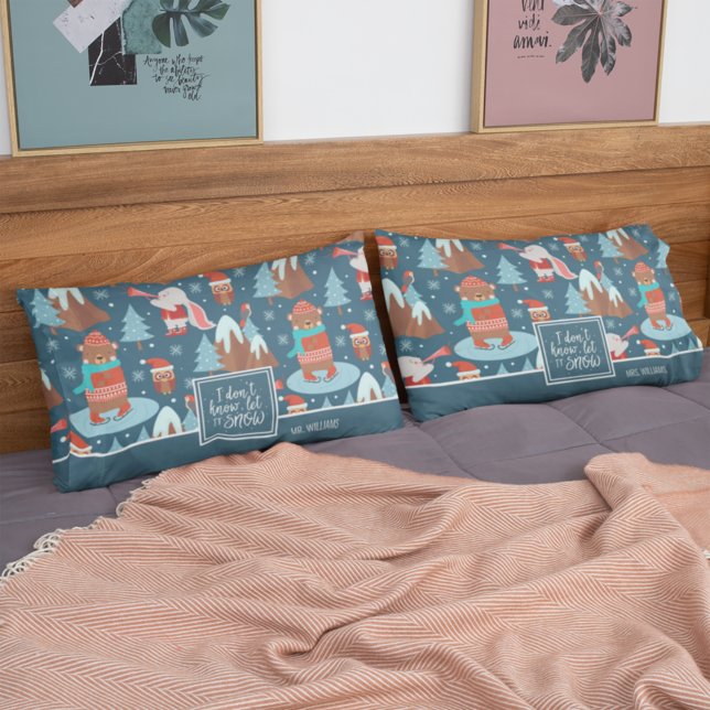 Funda De Cojín Mr. & Mrs. Last Name Let it Snow Blue Winter (Subido por el creador)