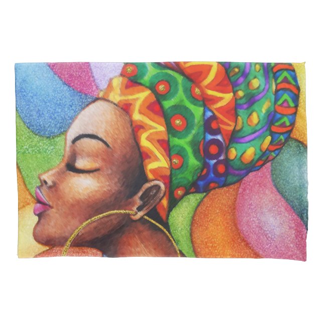 Funda De Cojín Mujer africana con tejidos tradicionales de cera (Anverso)