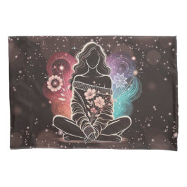 Funda De Cojín Mujer serena en un sueño floral cósmico