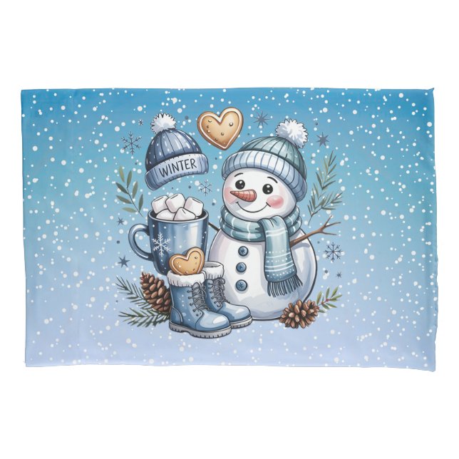 Funda De Cojín Muñeco de nieve acogedor de invierno (Anverso)