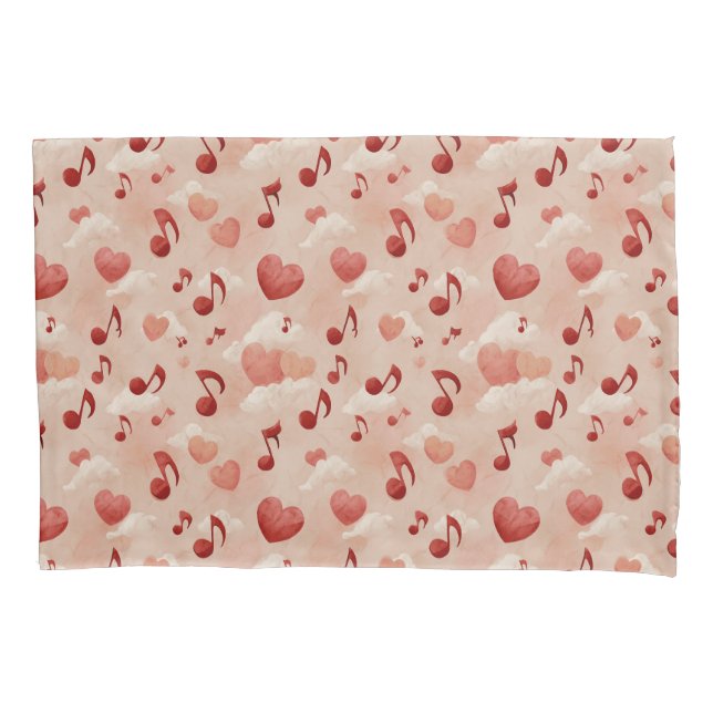 Funda De Cojín Musical Hearts and Clouds Valentines Pattern (Anverso)