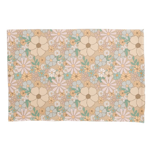 Funda De Cojín Naranja De Peach Floral Gris Rosa (Anverso)