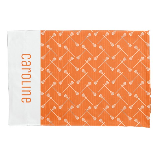Funda De Cojín Naranja Lacrosse White Sticks Patterado (Anverso)