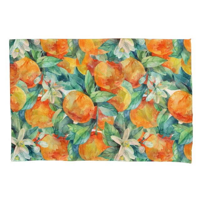 Funda De Cojín Naranja mandarino: Ilustracion retro acuarela (Anverso)