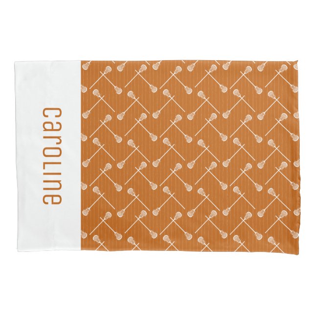 Funda De Cojín Naranja quemado Lacrosse White Sticks Patterado (Anverso)