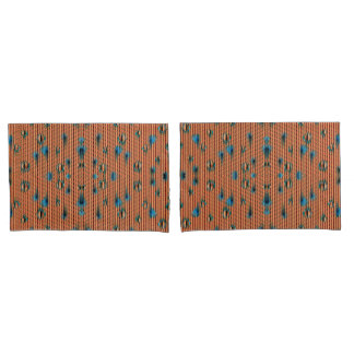 Funda De Cojín Naranja quemado y patrón de tela azul