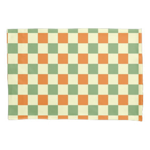 Funda De Cojín Naranja Verde Brown Checkered Gingham Pattern