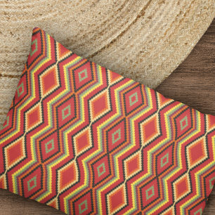 Funda De Cojín Naranja Verde Rojo Patrón de arte tribal amarillo 