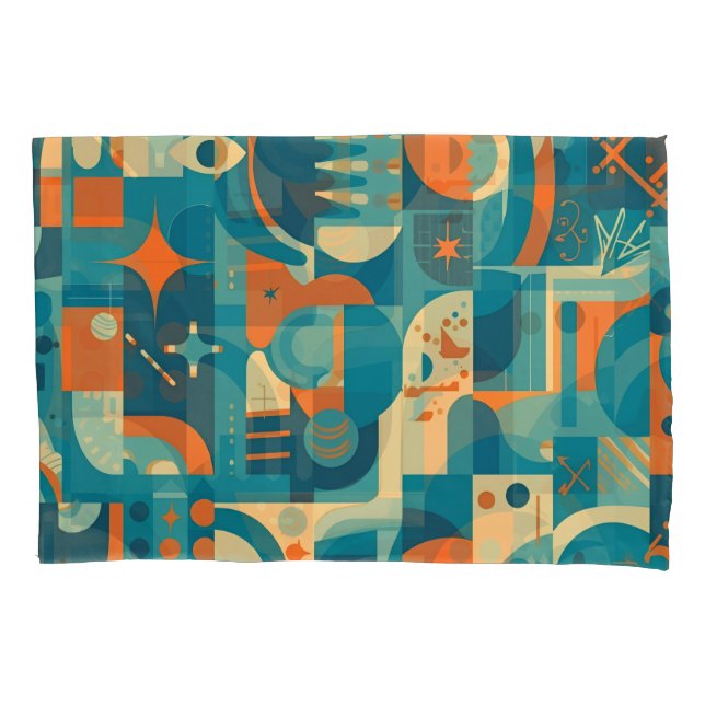 Funda De Cojín Naranja y Verde Geométrico Abstracto (Anverso)