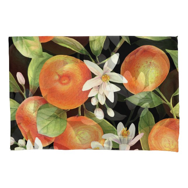 Funda De Cojín Naranjas de mano desatada: Ilustracion floral. (Anverso)