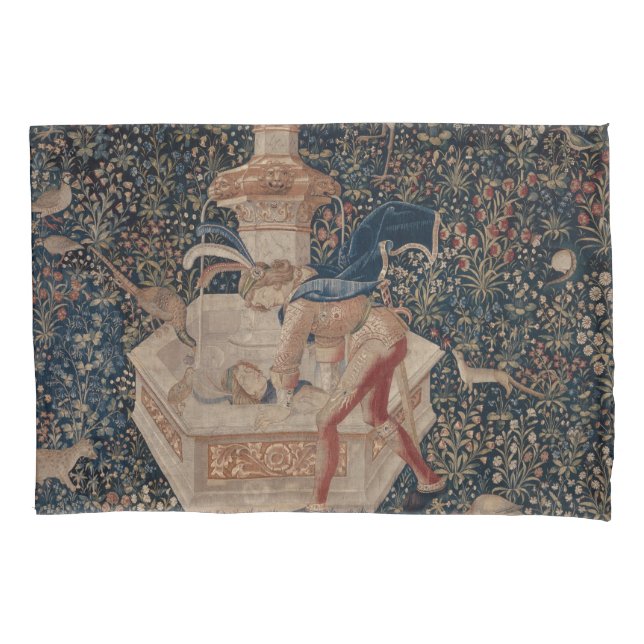 Funda De Cojín Narciso en el Pozo, Tapiz Medieval (Anverso)