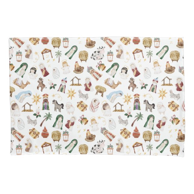 Funda De Cojín Natividad de los Navidades cristianos acuarelas (Anverso)