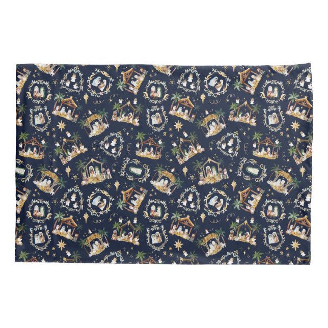 Funda De Cojín Natividad de los Navidades cristianos acuarelas (Reverso)