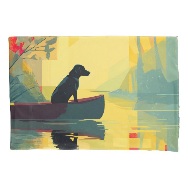Funda De Cojín Naturaleza minimalista canoa labrador negro (Anverso)