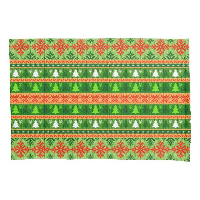 FUNDA DE COJÍN NAVIDAD ÁRBOL VERDE ORNAMENTOS ROJOS BLANCOS (Anverso)