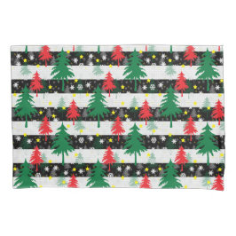 Funda De Cojín Navidades blancos negros rayas de nieve árboles ve