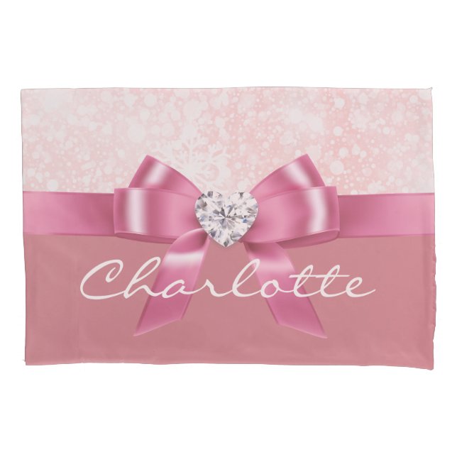 Funda De Cojín Navidades Copo de nieve Cinta rosada Almohada de d (Anverso)