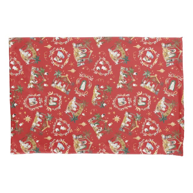 Funda De Cojín Navidades cristianos acuarela natividad roja (Anverso)