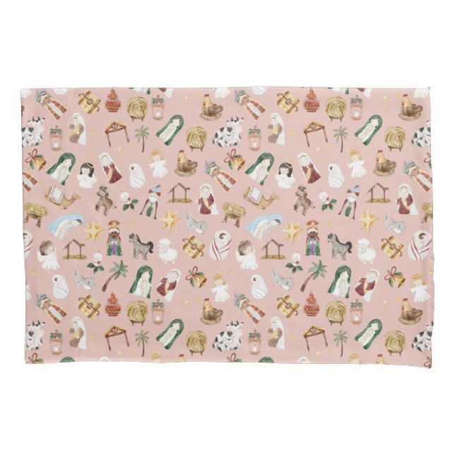 Funda De Cojín Navidades cristianos acuarela natividad rosada (Anverso)