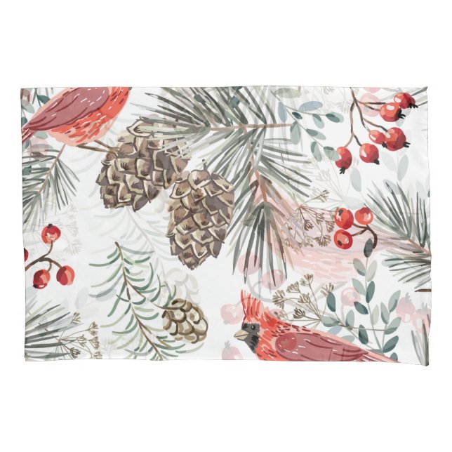 Funda De Cojín Navidades de aves cardinales Patrón de cosecha (Anverso)