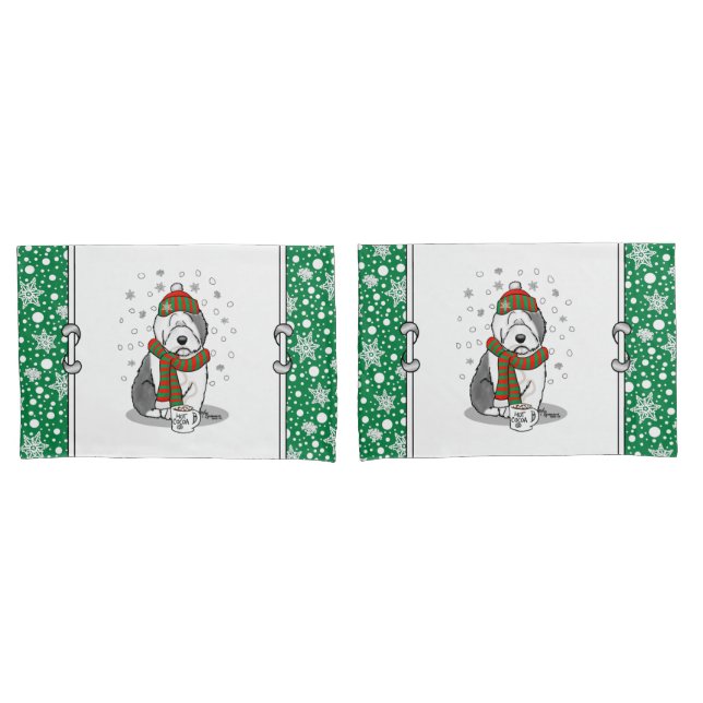 Funda De Cojín Navidades de invierno Viejo perro pastor inglés gr (Anverso - Set)