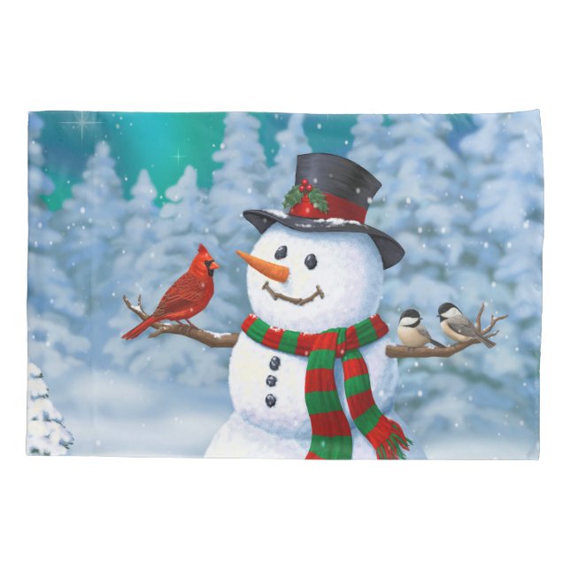 Funda De Cojín Navidades felices Snowman y Birds Winter Scene (Reverso-Izquierdo)