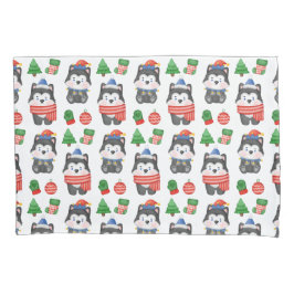 Funda De Cojín Navidades festivos Husky Puppy Dog Santa