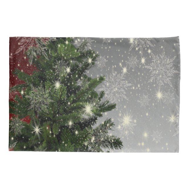 Funda De Cojín Navidades Fiesta Green Tree Red Silver Snowflakes (Reverso)
