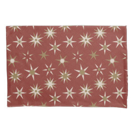 Funda De Cojín Navidades Gold Geo Stars - con un patrón rojo.