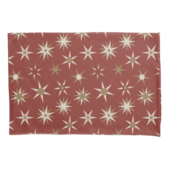 Funda De Cojín Navidades Gold Geo Stars - con un patrón rojo. (Anverso)