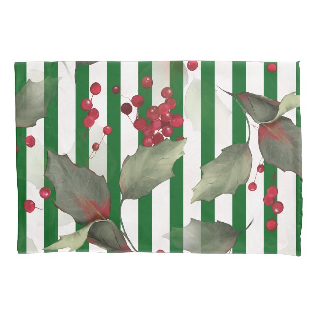Funda De Cojín Navidades Holly Pattern Green Stripes (Anverso)