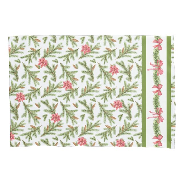 Funda De Cojín Navidades Pine Boughs y Poinsettias (Anverso)