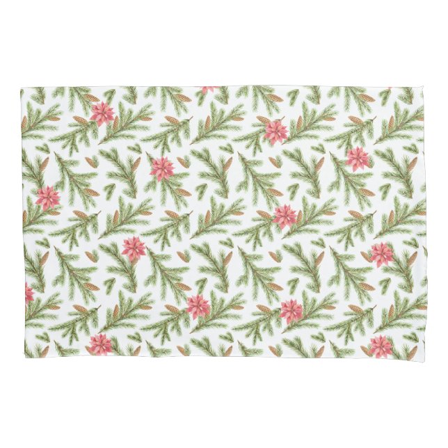 Funda De Cojín Navidades Pine Boughs y Poinsettias (Anverso)