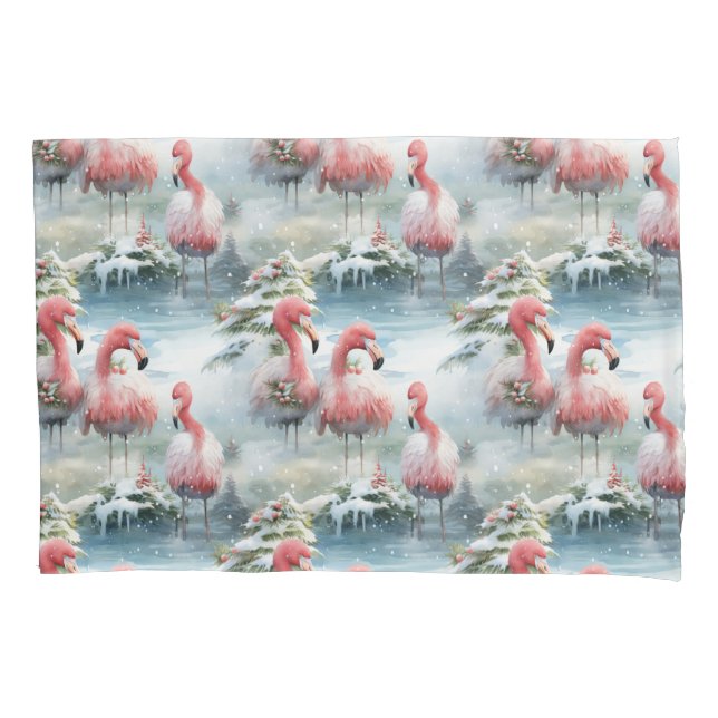 Funda De Cojín Navidades rosados y rojos Flamingo Invernal diseño (Anverso-izquierdo)