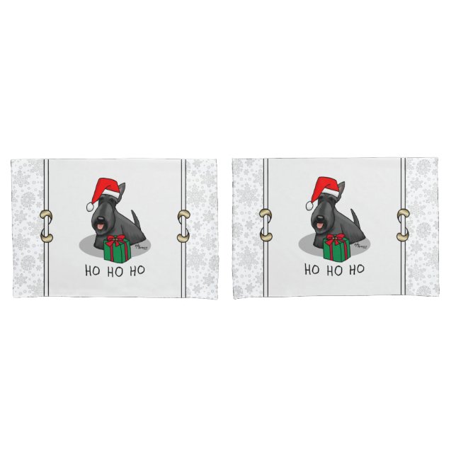 Funda De Cojín Navidades Santa Hat Scottish Terrier (negro) (Anverso - Set)