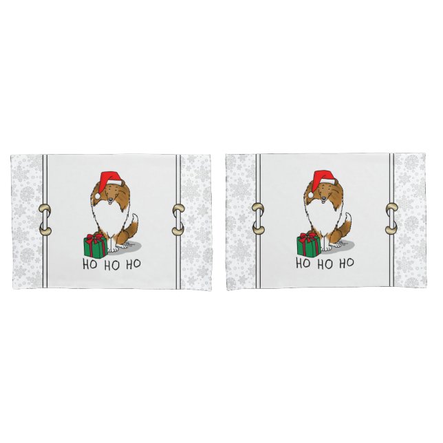 Funda De Cojín Navidades Santa Hat Shetland Sheepdog (estable) Cu (Anverso - Set)
