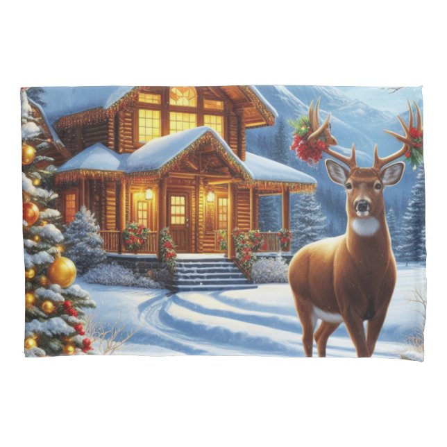 Funda De Cojín Navidades/Winter Deer Lodge (Anverso)