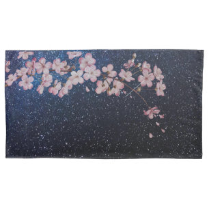 Funda De Cojín Navy Blue Milkyway Nightsky Galaxy Cherry Blossom