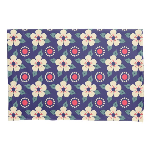Funda De Cojín Navy Blue with Cream Flowers (Anverso)