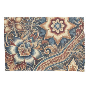 Funda De Cojín Navy Terracotta Boho Batik acuarela floral