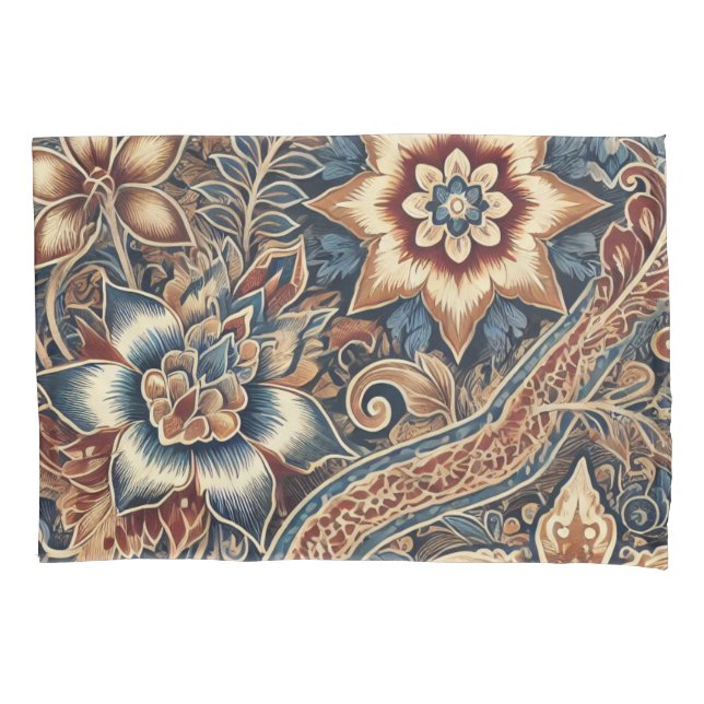Funda De Cojín Navy Terracotta Boho Batik acuarela floral (Anverso)