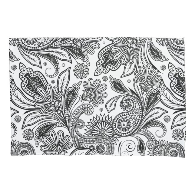 Funda De Cojín Negro y blanco paisley  (Anverso)