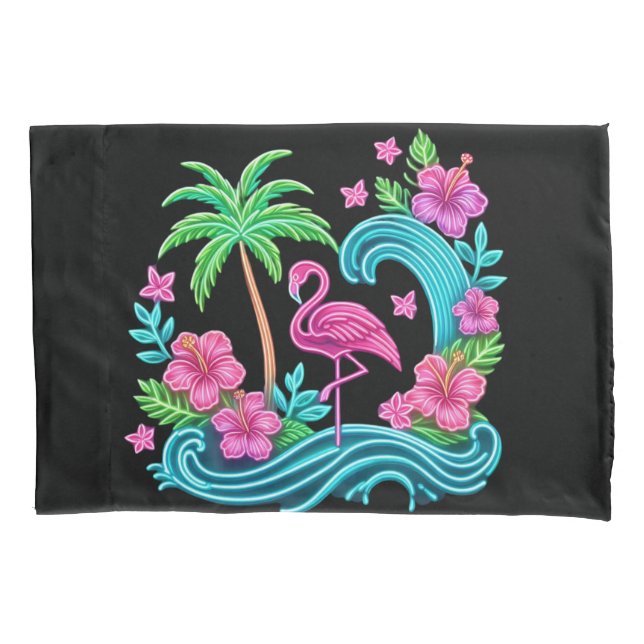Funda De Cojín Neon Flamingo Tropical (Anverso)