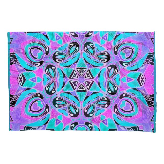 Funda De Cojín Neon kaleidoscope , mandala (Anverso)