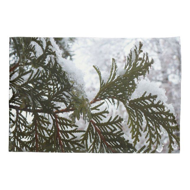 Funda De Cojín Nieve en ramas verdes (Reverso)