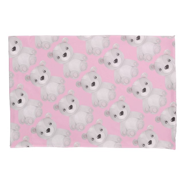 Funda De Cojín Niña bebé de oso pequeño rosa (Anverso)