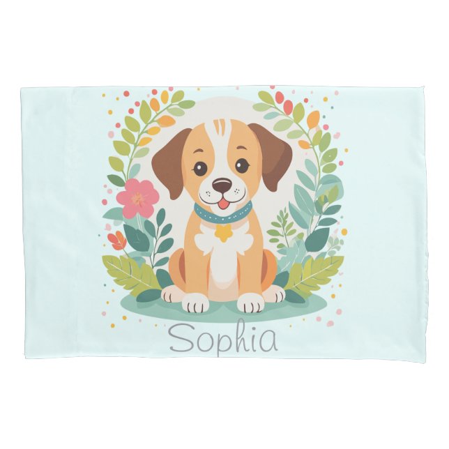 Funda De Cojín Niña Bebé Perrita Floral Adorable (Anverso)
